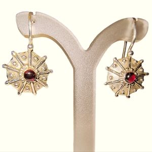 Garnet & Sterling Silver Embellished Disk Earrings